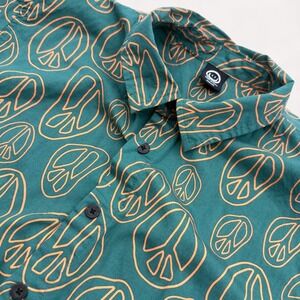 Neff Peace Sign Button Up Shirt Mens M Retro Green Graphic Shirt Skate Surf
